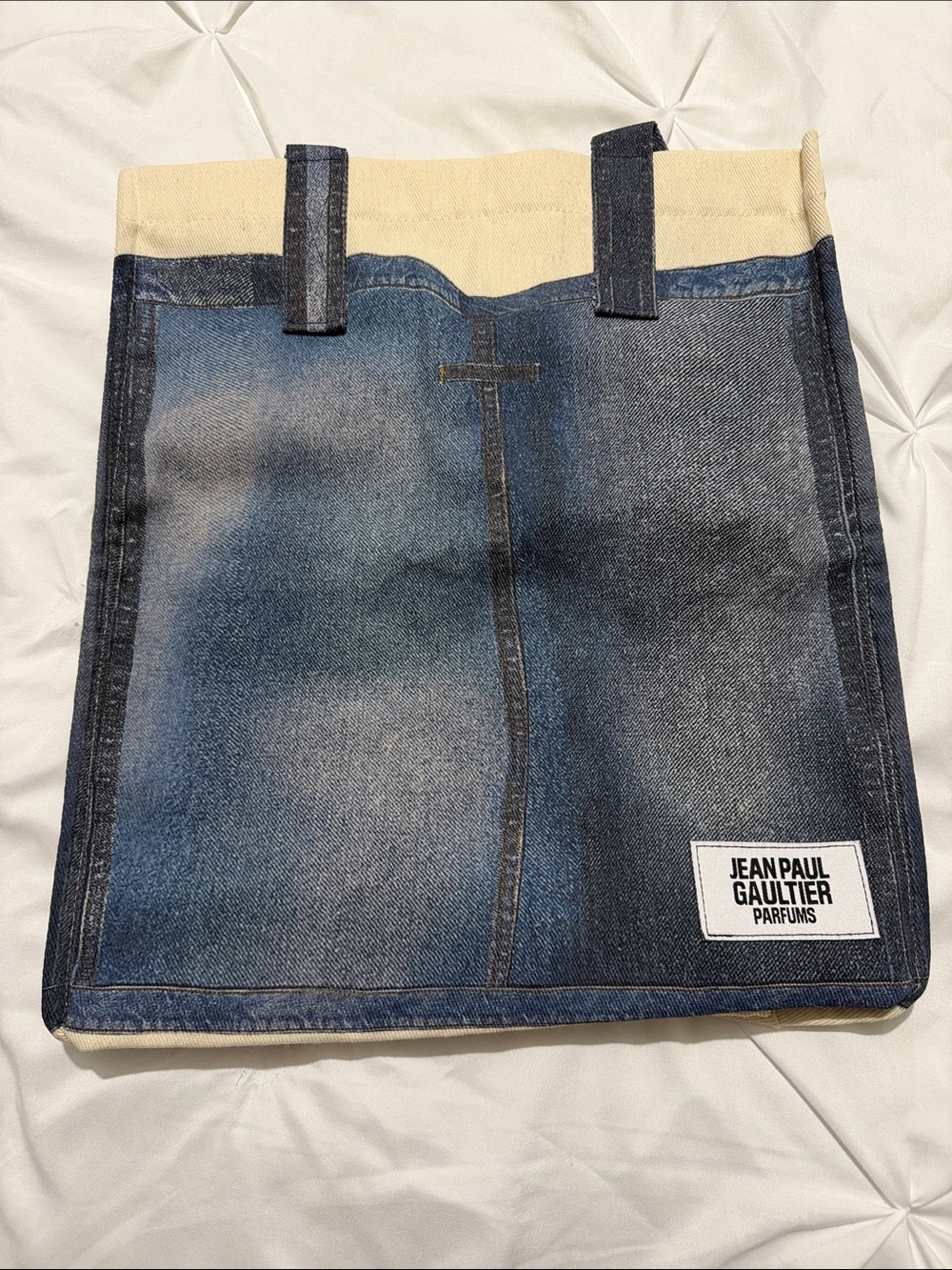 Jean Paul Gaultier Blue and Cream Denim-Style Tote Bag